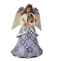 Jim Shore Purple Angel Holding Nativity Scene Blessed Savior We Adore Thee Figurine