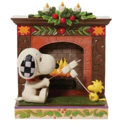 Jim Shore Peanuts Snoopy And Woodstock "Friendship By The Fireside" Roasting Marshmallows In Fireplace Figurine
