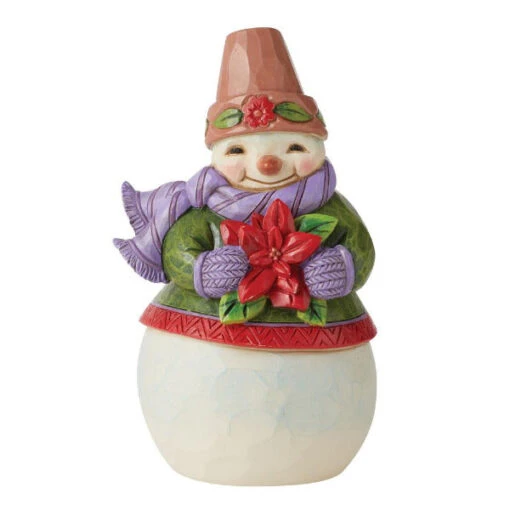 Jim Shore Pint Sized Snowman With Poinsettia Floral Figurine