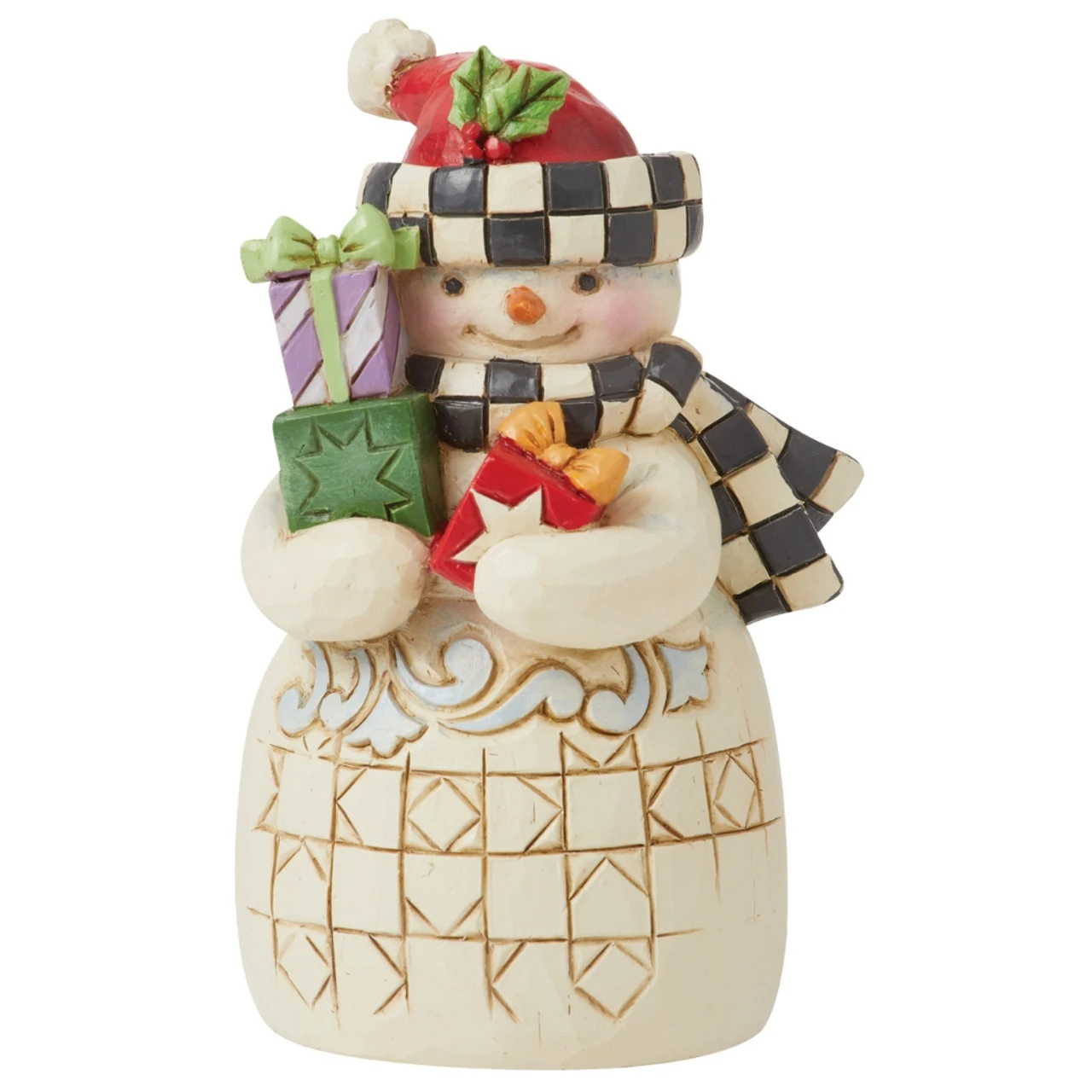 Jim Shore - Heartwood Creek - Mini Snowman With Checkered Hat Figurine 3 Jim Shore - Heartwood Creek - Mini Snowman With Checkered Hat Figurine